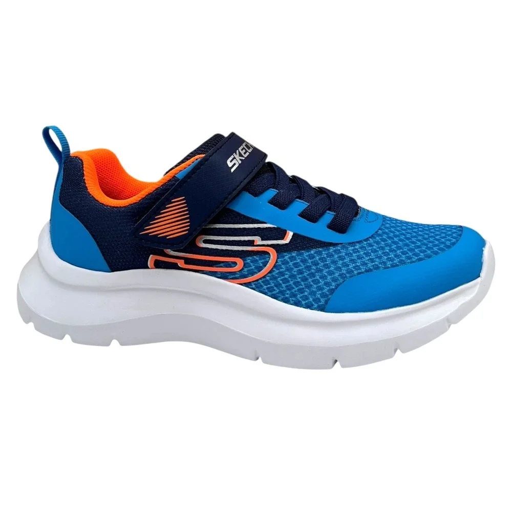 Skechers Squad Youth Boys Slip On Sneakers Size 2 Royal Navy Blue/Orange Shoes
